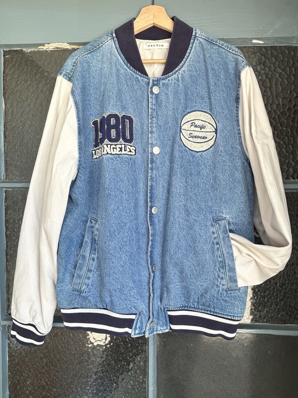 PacSun 1980 Los Angeles Denim Varsity Bomber Jacket Men’s Size L